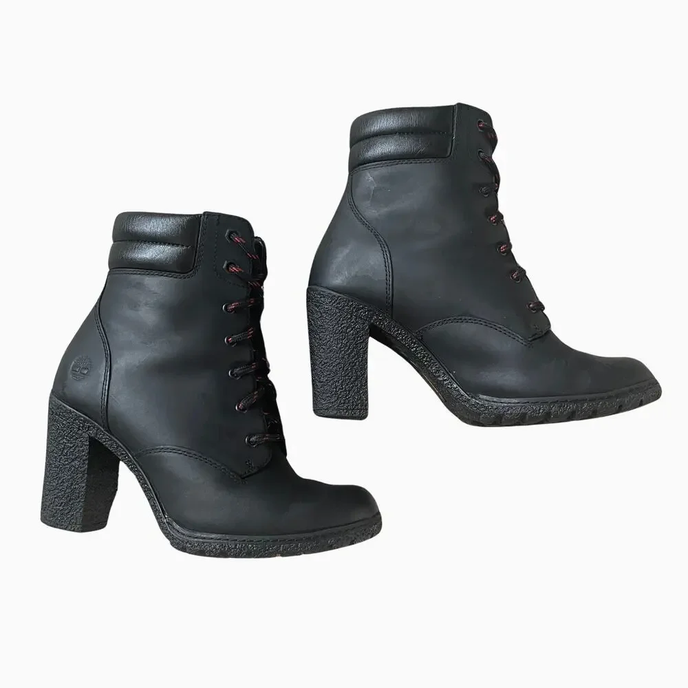 Rare Timberland Glancy Boots 7 Black Leather | Heel Lace Up Combat, Discontinued - Picture 10 of 15